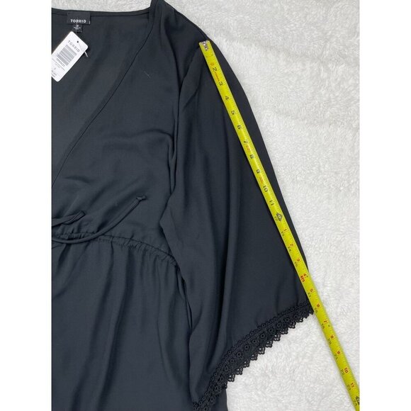 NEW Torrid Surplice Babdoll Top 3 3X NWT Black Sheer Deep V-Neck Tie Waist - Picture 7 of 7